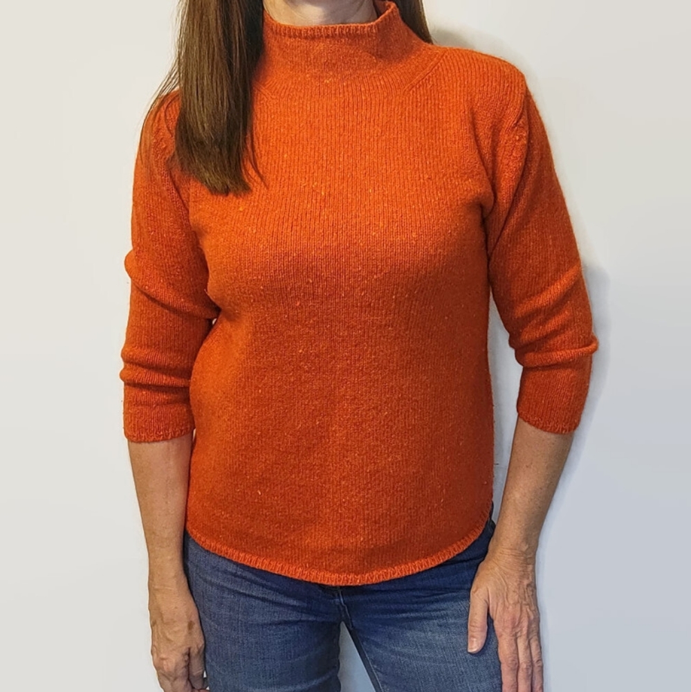 L.L. Bean Burnt Orange Speckled Lambswool Mohair Mock Neck Sweater